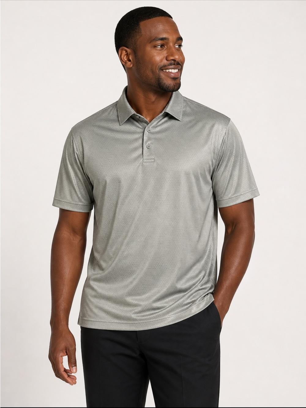 FJ Men’s L Gray Polo Athletic Active Wear Golf Athleisure Casual Sport Geometic